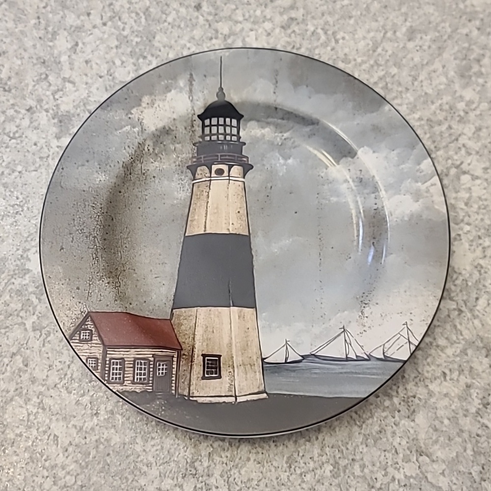 ONEIDA Lighthouse Themed Ceramic Plate Set The Art of Dining by the Sea - Picture 4 of 6